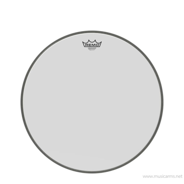 Circular Remo drumhead with gray playing surface and brand logo at the top center on a white background ขายราคาพิเศษ