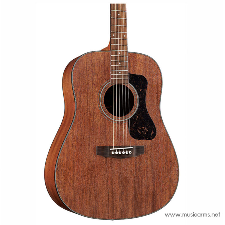 Acoustic guitar with a brown wood finish, circular soundhole, and dark pickguard viewed from the front. ขายราคาพิเศษ