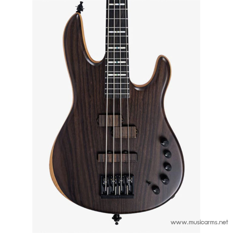 Five-string electric bass guitar in a dark walnut finish with two pickups and five control knobs at the lower bout. ขายราคาพิเศษ