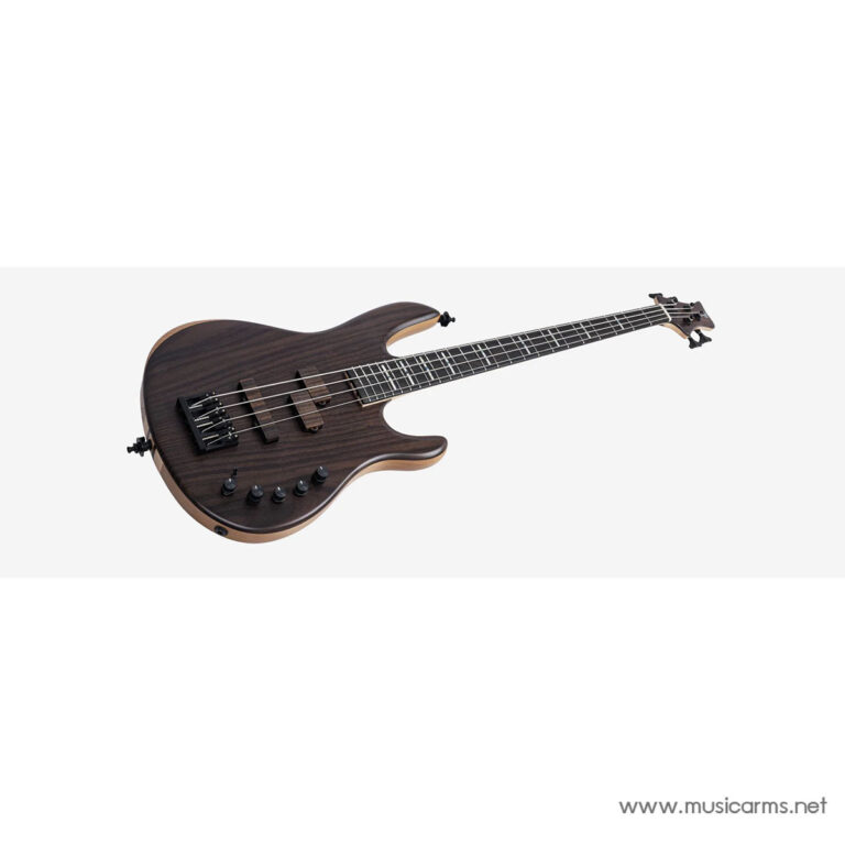 Five‑string electric bass guitar with dark wood finish and black hardware on a light background; watermark musicarms.net. ขายราคาพิเศษ