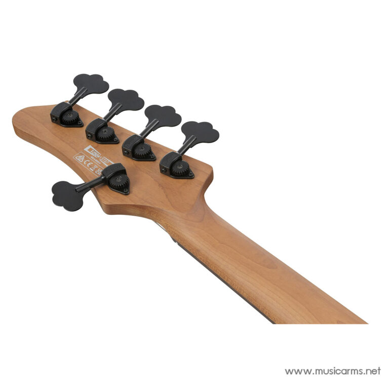 Close-up of a wooden guitar headstock showing five black tuning pegs on a light brown neck, with a watermark at the bottom right reading www.musicarms.net ขายราคาพิเศษ