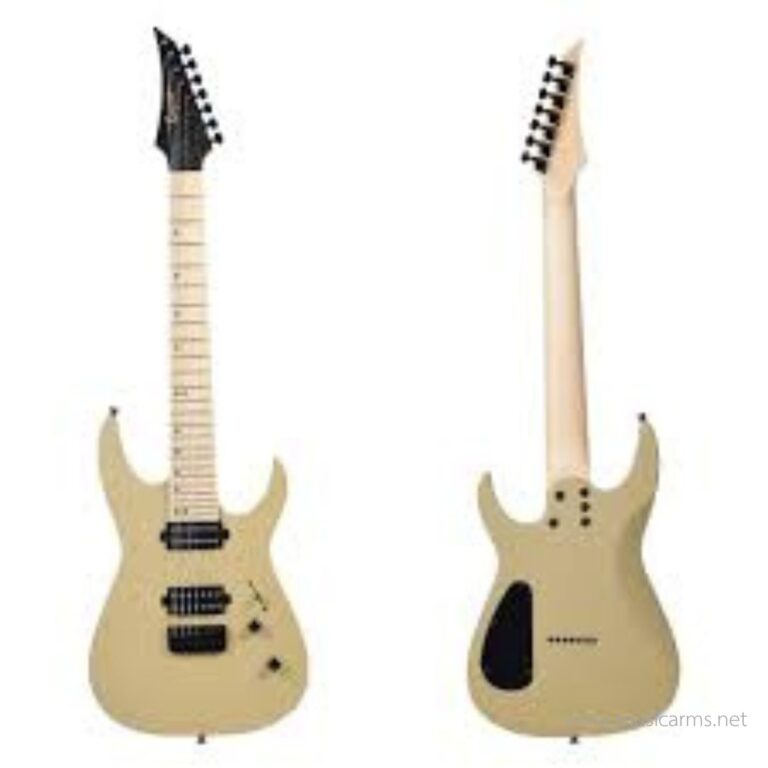 Front and back views of a cream electric guitar with a double-cutaway body, two humbucker pickups, and a tremolo bridge. ขายราคาพิเศษ