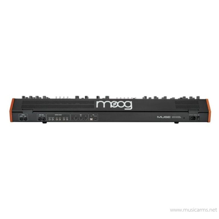 Front view of a Moog Muse analog synthesizer module with orange end caps and numerous knobs and inputs ขายราคาพิเศษ