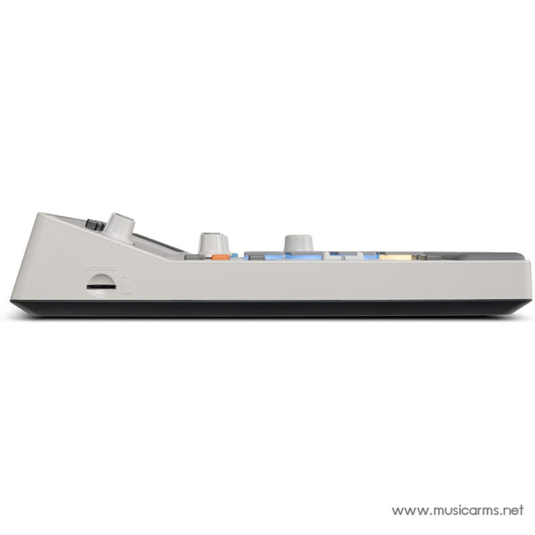 Side view of a compact silver synthesizer with knobs on top, shown in profile on a white background. ขายราคาพิเศษ