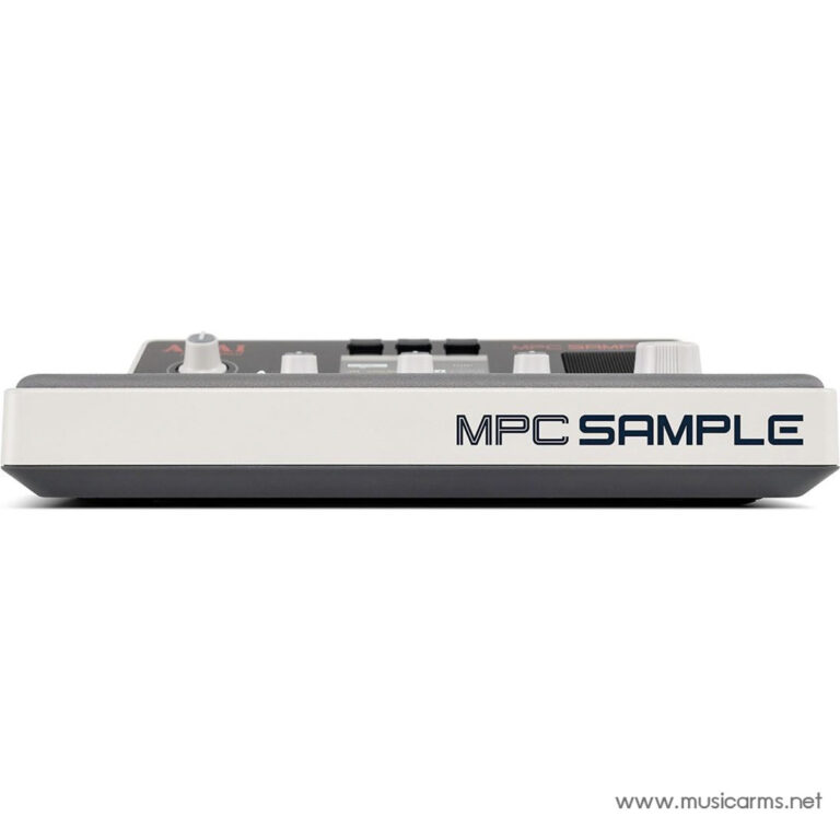 Side view of a compact MPC sampler with a white body and gray top, showing the 'MPC SAMPLE' logo on the side ขายราคาพิเศษ