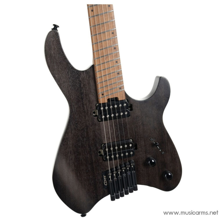 Dark wood‑finish solid-body electric guitar with a maple neck, two humbucker pickups, and a locking tremolo bridge (bridge with fine tuners). ขายราคาพิเศษ