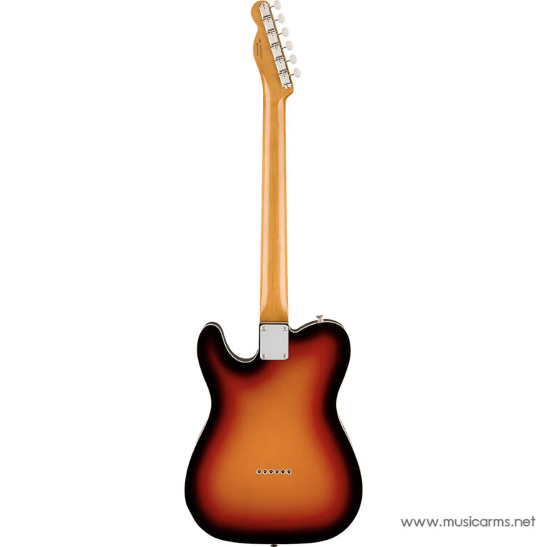 Back view of a sunburst electric guitar with a maple neck, standing upright on a white background ขายราคาพิเศษ