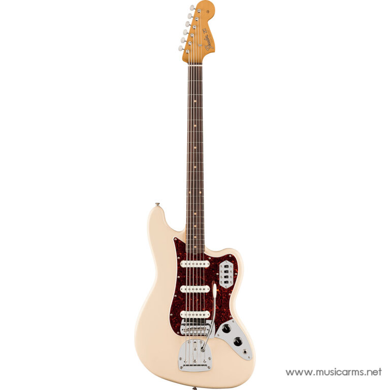 Cream Fender electric guitar with a red tortoiseshell pickguard and chrome hardware on a white background. ขายราคาพิเศษ