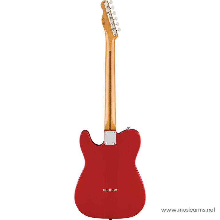 Back view of a red solid-body electric guitar with a maple neck and chrome neck plate against a white background ขายราคาพิเศษ