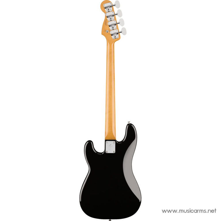 Rear view of a glossy black electric guitar with a natural maple neck and headstock; tuners visible on the headstock. ขายราคาพิเศษ