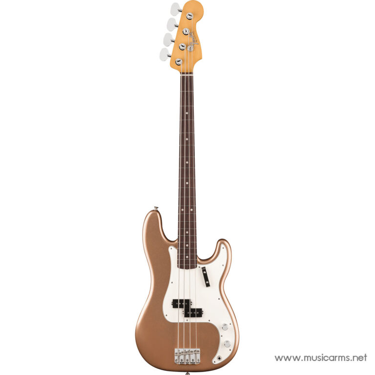 Copper-colored four‑string electric bass guitar with a white pickguard, shown from the front on a white background. ขายราคาพิเศษ