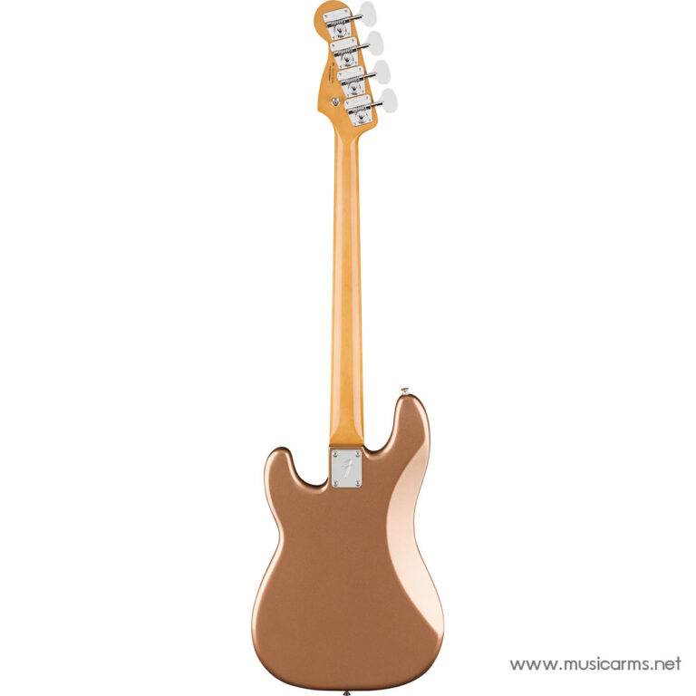 Back view of a copper-colored electric guitar standing upright, showing the neck, headstock with tuners, and rear strap button near the body. ขายราคาพิเศษ