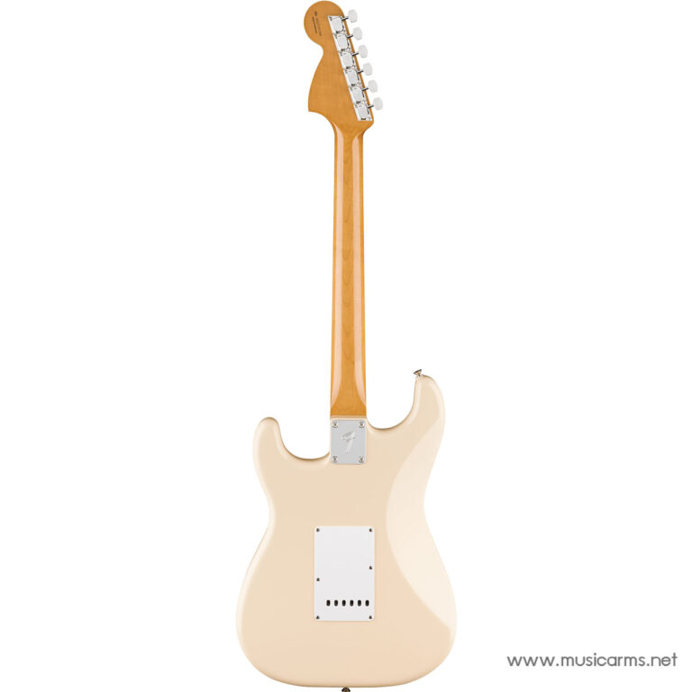 Back view of a cream-colored electric guitar with a maple neck, six chrome tuners on the headstock, and rear metal plates visible on the body. ขายราคาพิเศษ