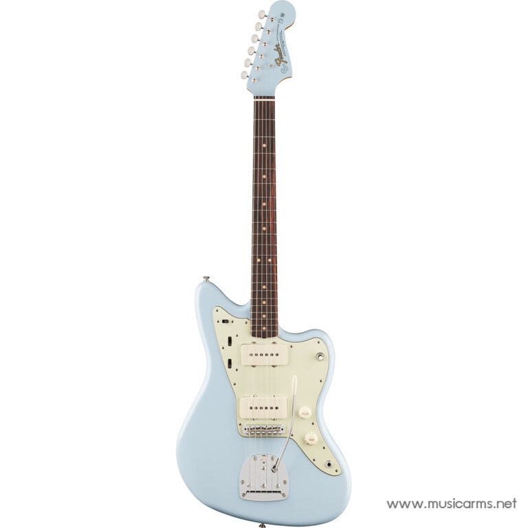 Light blue Fender-style electric guitar with a cream pickguard and offset body, shown upright as a catalog image (informational). ขายราคาพิเศษ