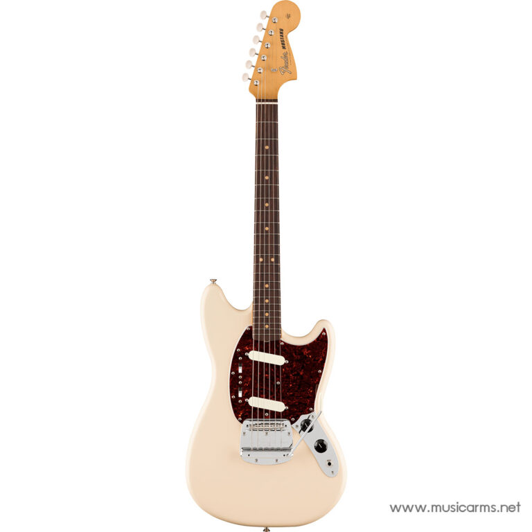 Cream Fender-style electric guitar with an offset body, tortoiseshell pickguard, maple neck, white pickups, and chrome bridge. Headstock shows Fender logo. ขายราคาพิเศษ