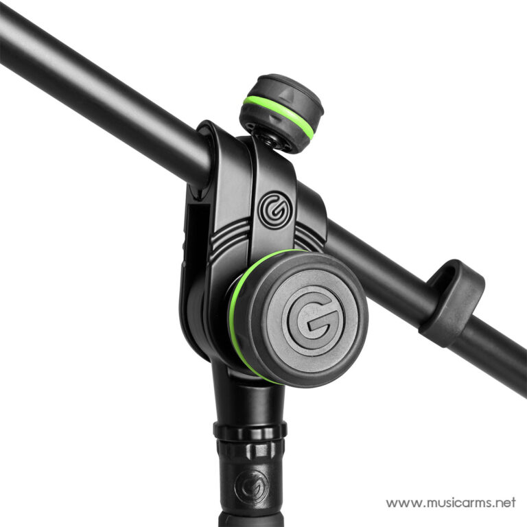 Close-up of a black adjustable microphone boom arm joint with green accents. ขายราคาพิเศษ