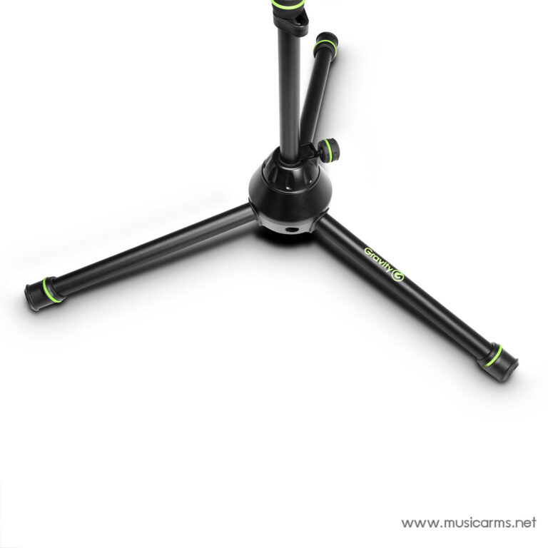 Three-legged black microphone stand base with neon green accents on a white background. ขายราคาพิเศษ