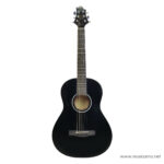 Black glossy acoustic guitar with six strings shown against a white background, front view. ลดราคาพิเศษ