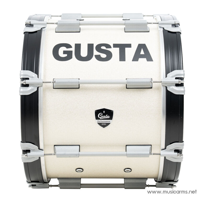 Cream-colored Gusta snare drum with silver hardware and the GUSTA branding on the shell. ขายราคาพิเศษ