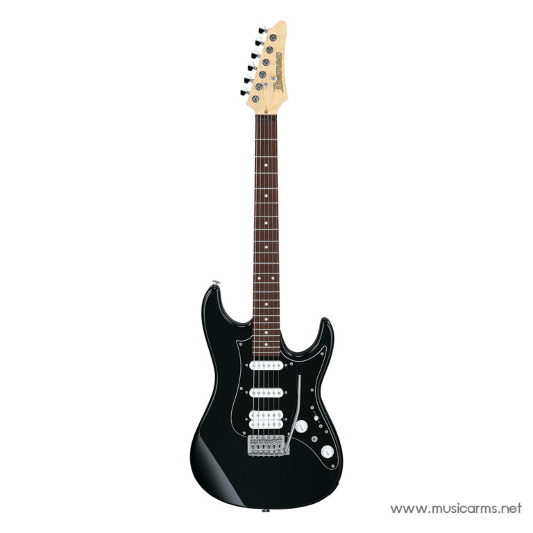 Black solid-body electric guitar with a maple neck, three pickups, and a tremolo bridge (Ibanez headstock) ขายราคาพิเศษ