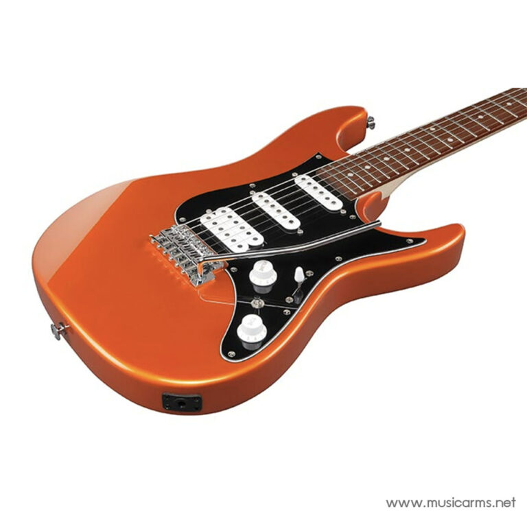 Orange solid-body electric guitar with white pickups, black pickguard, and chrome hardware viewed from an angled side.”]} (Note: If you’d like multiple options, here are additional concise variants:- Orange electric guitar with three white pickups and a black pickguard shown at an angle. - Solid-body orange guitar featuring a tremolo bridge and control knobs. - Close-up of an orange guitar body with white pickups, chrome bridge, and black plate.)} किए? (If you want, I can provide a few more polished options.) ขายราคาพิเศษ