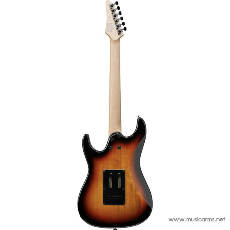 Electric guitar shown from the back with a sunburst body and maple neck, revealing the rear control cavity cover and neck joint. ขายราคาพิเศษ