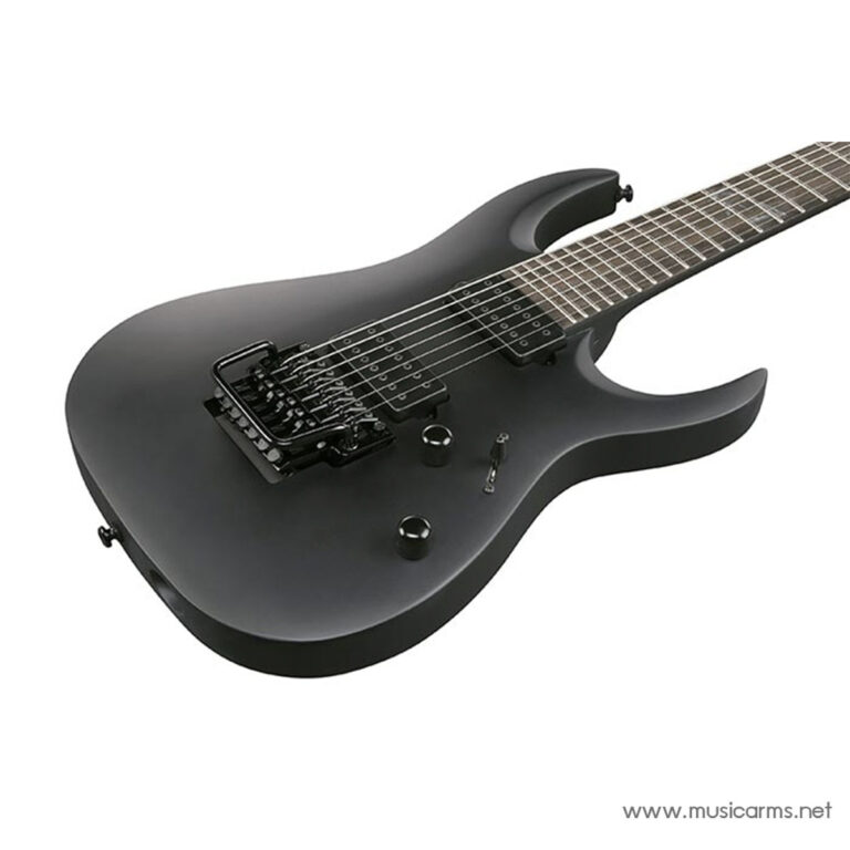 Black electric guitar with a double-locking tremolo bridge and two humbucker pickups, shown at an angled view. ขายราคาพิเศษ