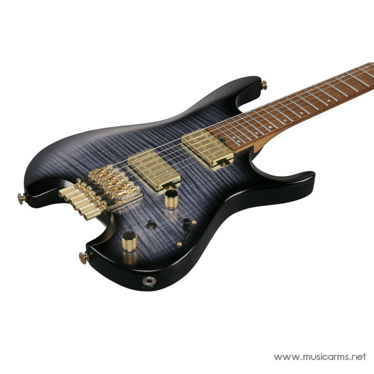 Black-to-blue burst electric guitar with gold hardware and dual humbucker pickups on a black body. ขายราคาพิเศษ