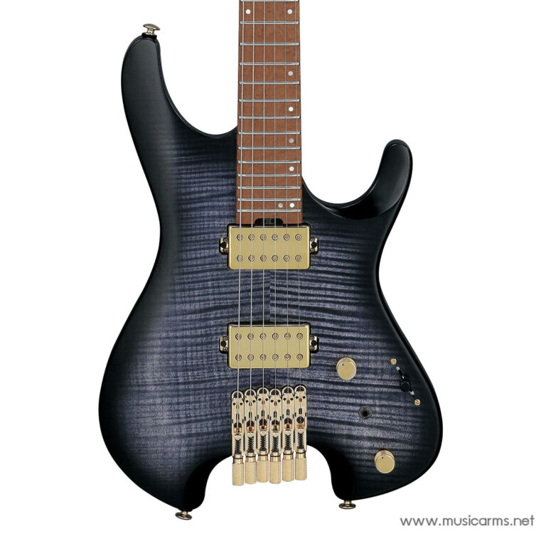 Dark blue burst electric guitar with gold hardware, two humbucker pickups, maple neck, and a Floyd Rose tremolo bridge. ขายราคาพิเศษ