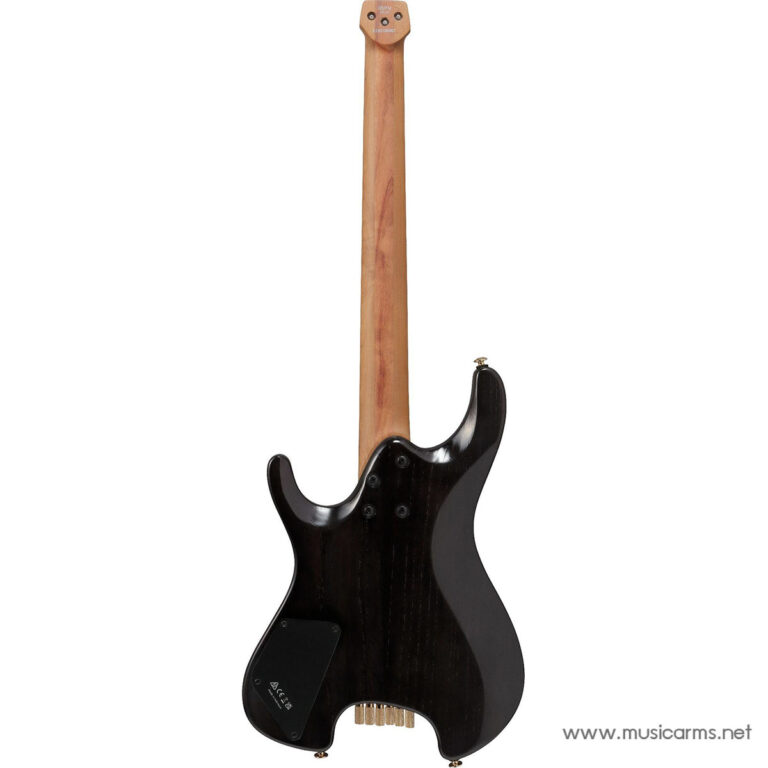 Back view of a black 4‑string electric bass guitar with a natural wood neck on a white background. ขายราคาพิเศษ
