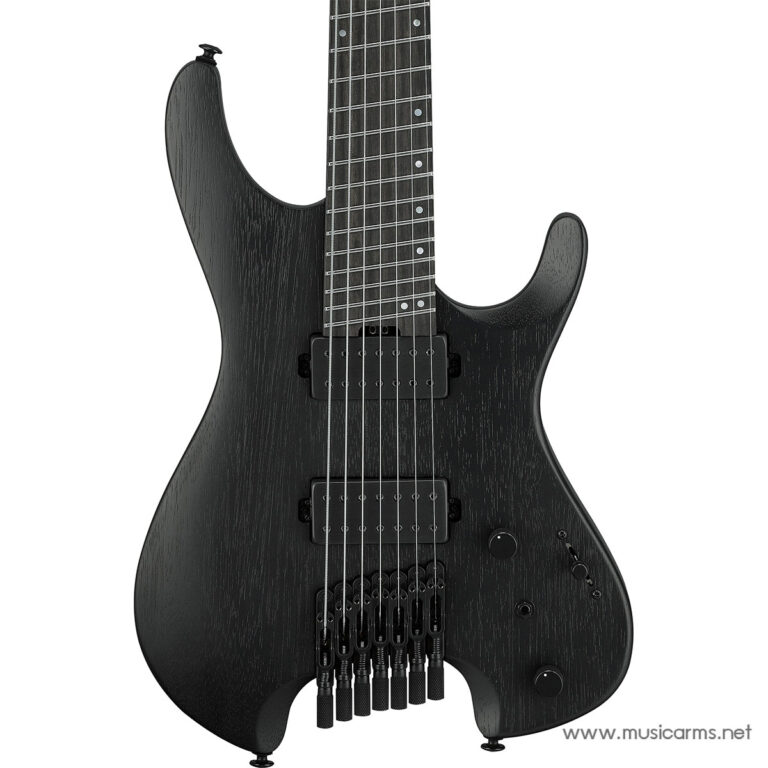 Black electric guitar with a textured dark finish, two humbucker pickups, and a chrome-style Floyd Rose bridge on a white background ขายราคาพิเศษ