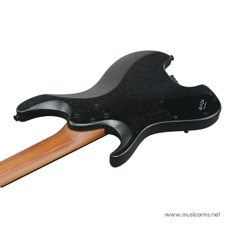 Black solid-body electric guitar viewed from the back, neck attached, showing a wood neck and rear control plate with screws ขายราคาพิเศษ