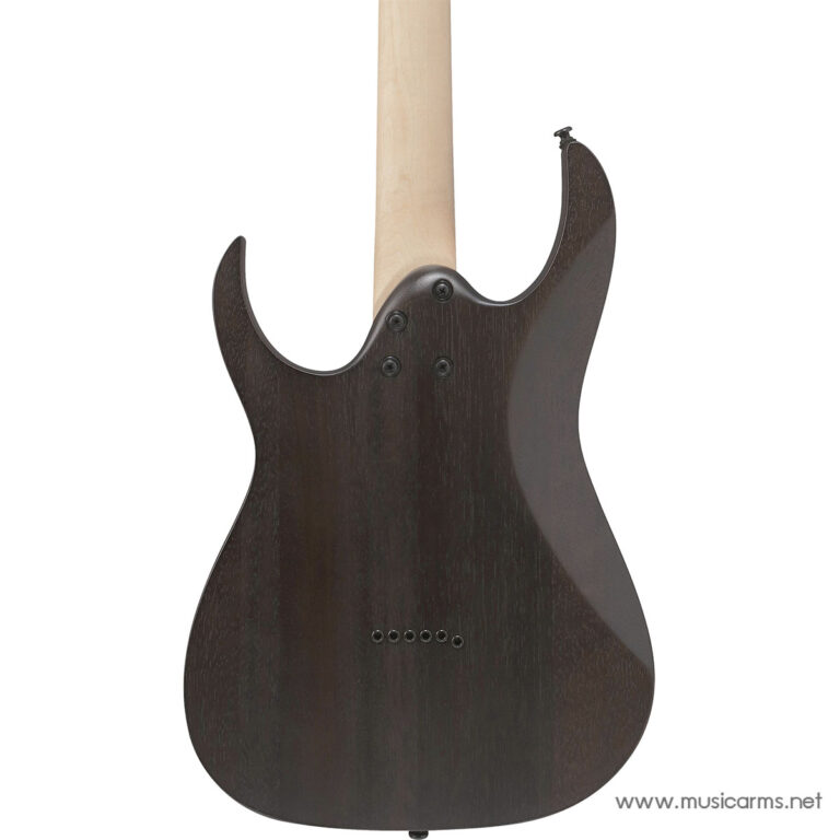 Back view of a dark brown electric guitar body with a light wood neck and six rear ferrule holes visible near the bottom, showing back cavity area. ขายราคาพิเศษ