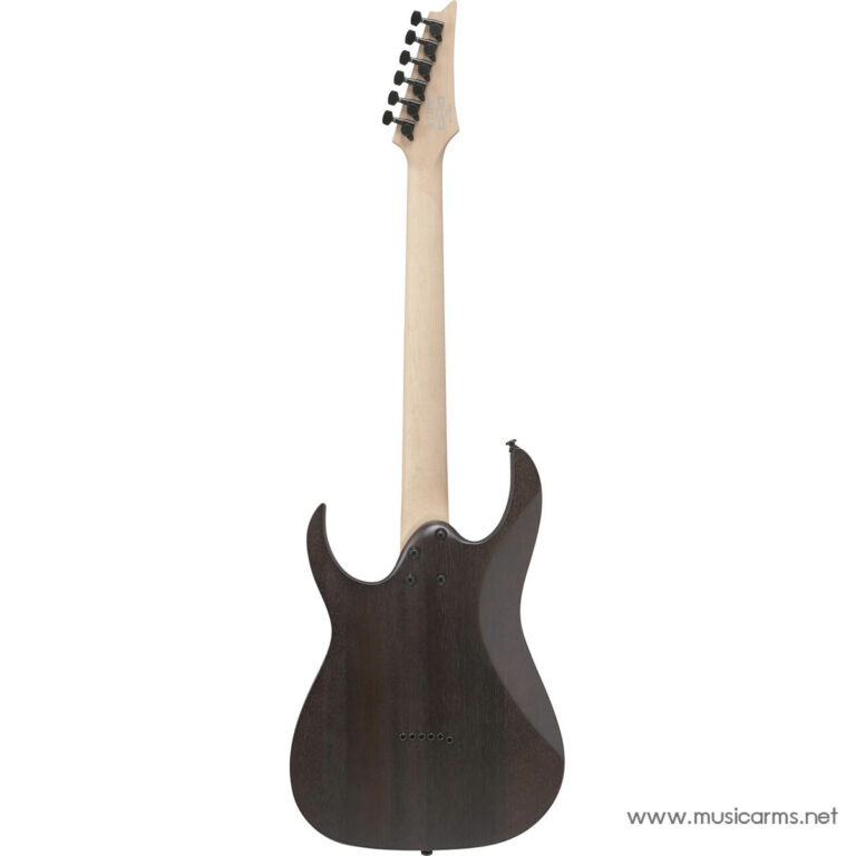 Rear view of a dark brown electric guitar with a natural maple neck, black tuning pegs, and a double-cutaway body. ขายราคาพิเศษ