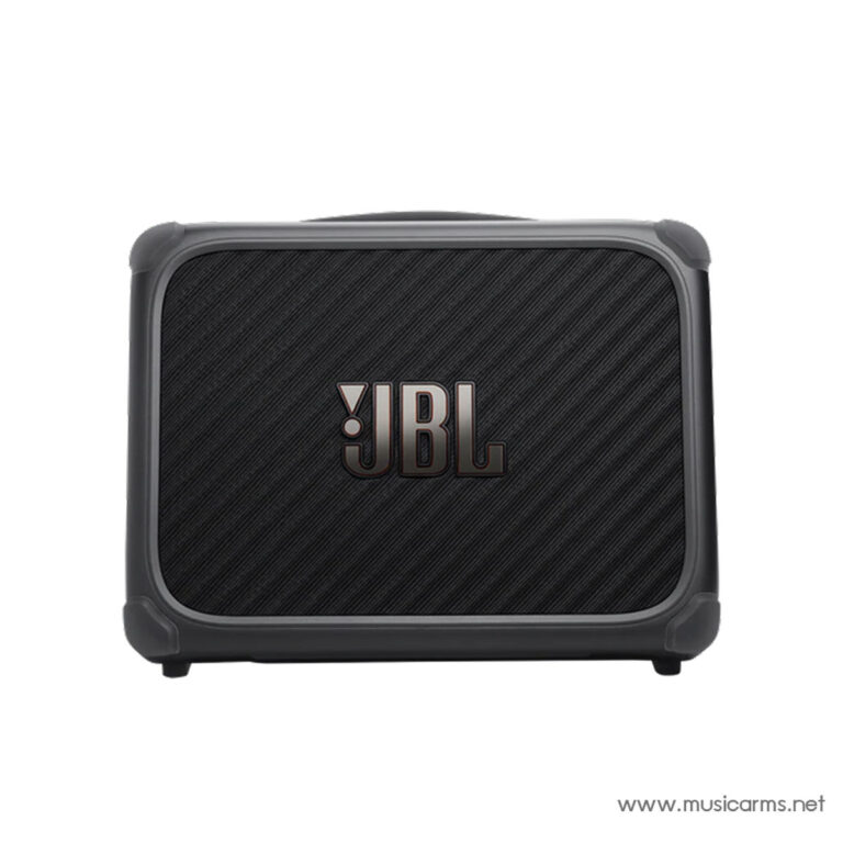 Rugged JBL portable speaker with a black textured front and gray protective frame. ขายราคาพิเศษ