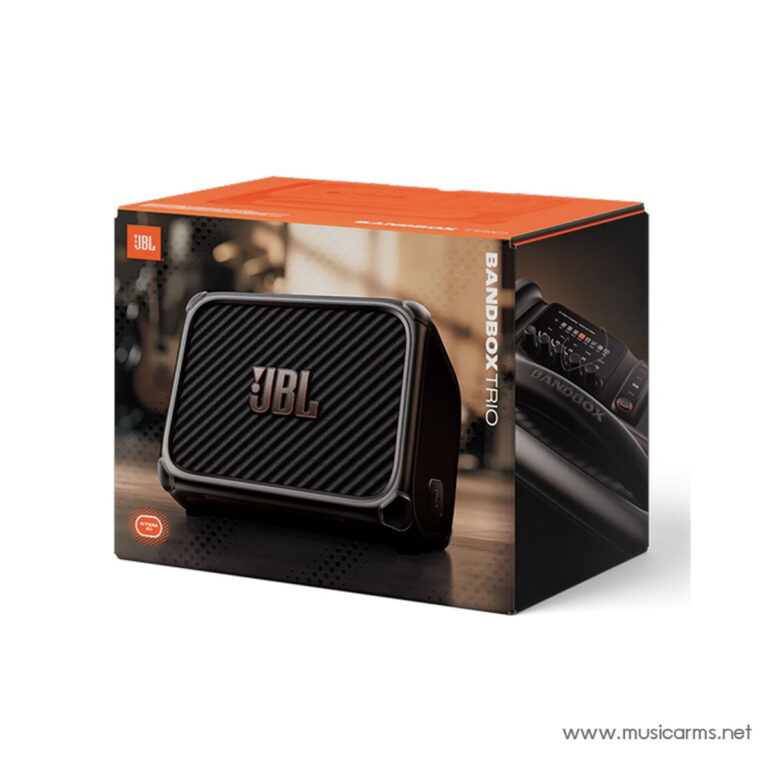 JBL Bandbox Trio portable speaker in orange and black packaging with product image on the front. ขายราคาพิเศษ
