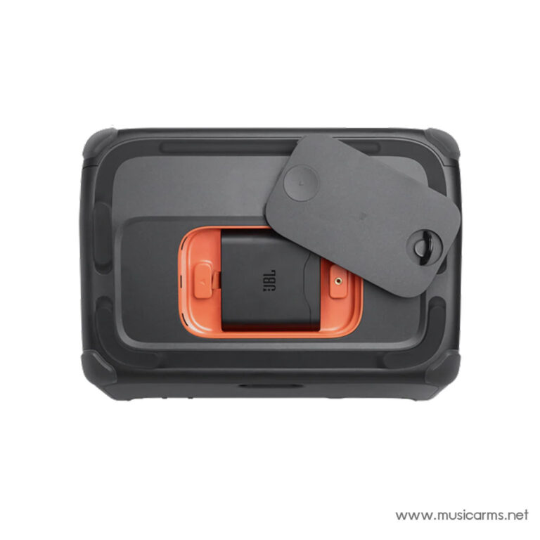 Rugged black portable speaker with an orange inner frame and a gray detachable mounting plate on top, JBL logo visible on the center panel. ขายราคาพิเศษ