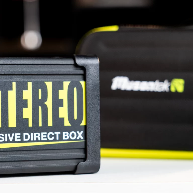 Close-up of a black Direct Box with bold yellow lettering and the words 'DIRECT BOX' visible, background blurred for depth of field. ขายราคาพิเศษ