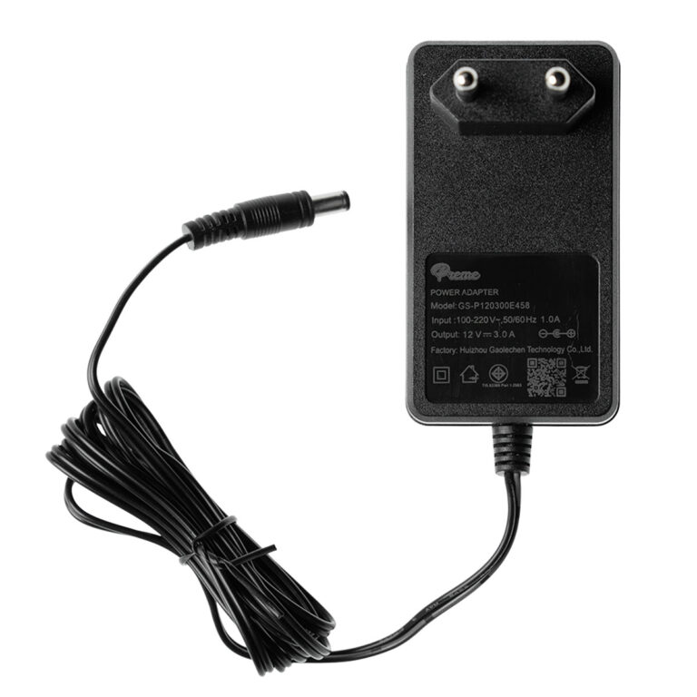Black AC power adapter with coiled cord and two-pin plug; used to supply 12V DC output (image of wall charger) ขายราคาพิเศษ