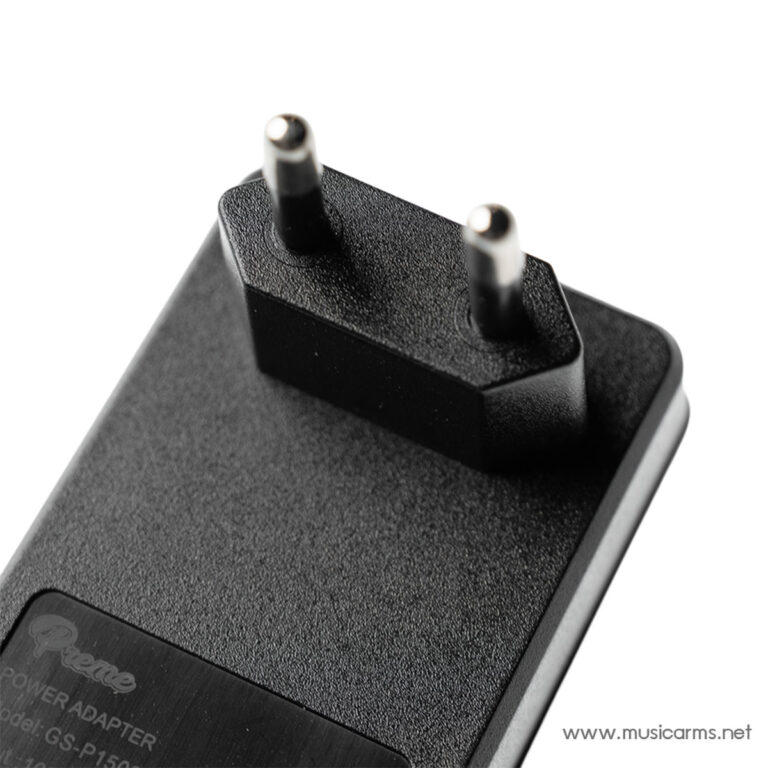 Close-up of a black power adapter with two round European prongs (electric plug). ขายราคาพิเศษ