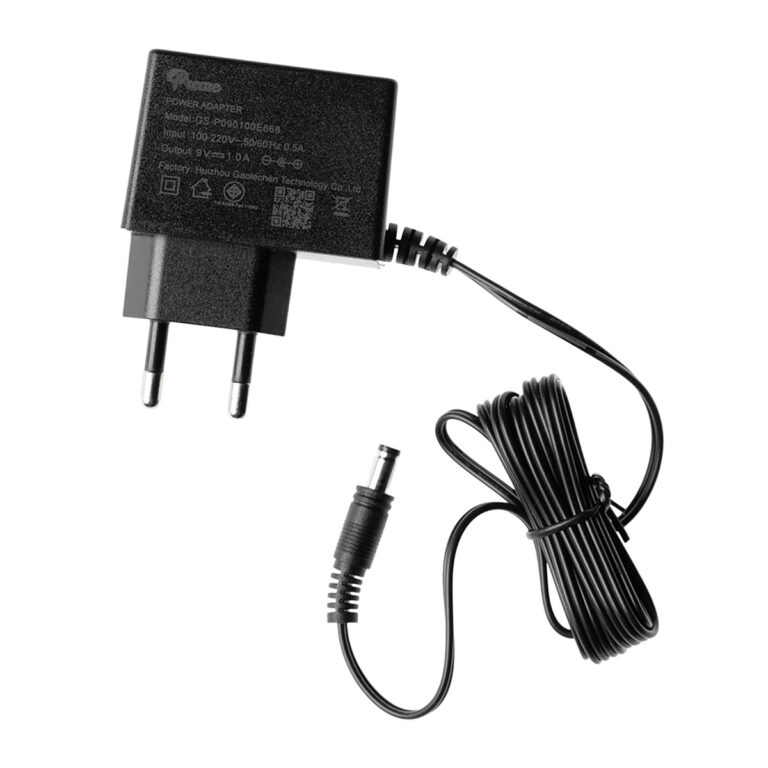 Black wall power adapter with two-prong plug and a long attached cord ขายราคาพิเศษ