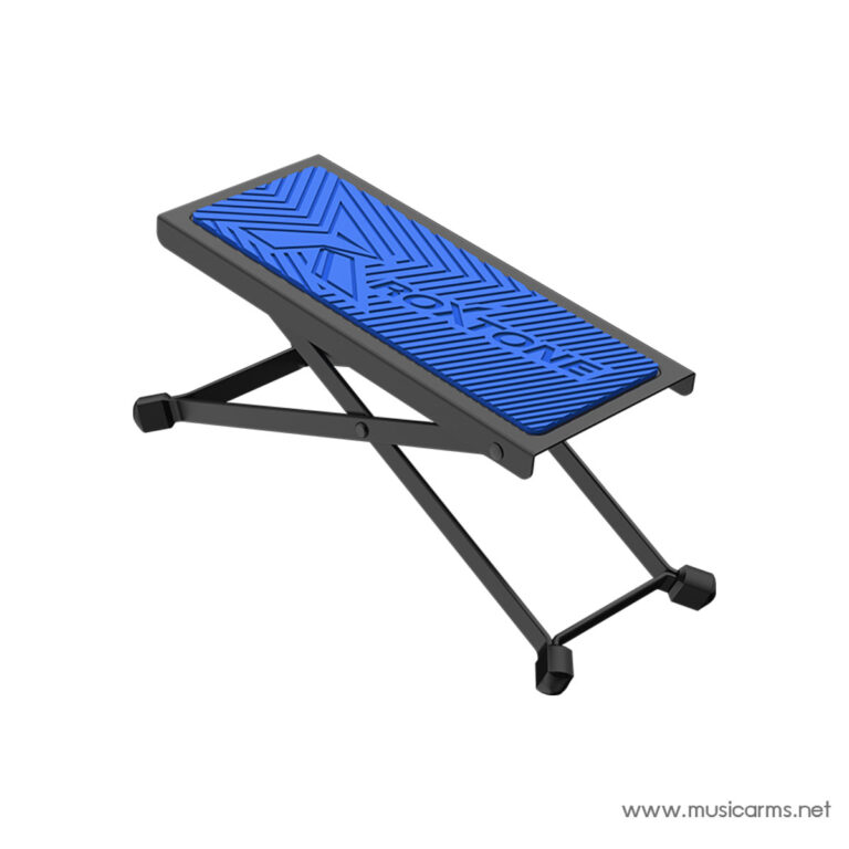 Foldable black foot pedal on an adjustable X-frame stand with a blue textured grip surface readout area on top ขายราคาพิเศษ