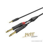 Two Roxtone Pure Series instrument cables with gold-plated 1/4 inch plugs and black bodies, red/gray accents and logo visible on connectors. ลดราคาพิเศษ