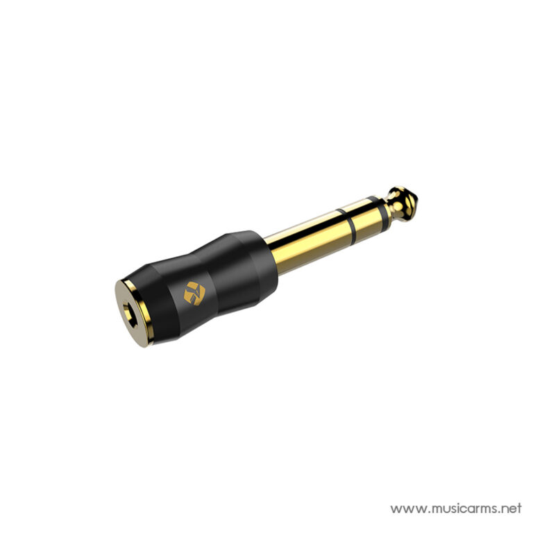 Gold-plated 1/4-inch audio plug with black grip, angled view; used to connect audio equipment (guitar/amp). ขายราคาพิเศษ