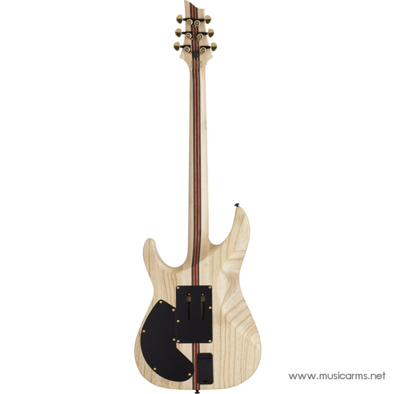 Back view of a natural wood electric guitar with a red stripe running along the neck, showing the rear cavities and hardware against a white background. ขายราคาพิเศษ