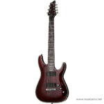 Schecter electric guitar with a dark red quilt top, double-cutaway body, two humbucker pickups, and a chrome bridge against a white background. ลดราคาพิเศษ
