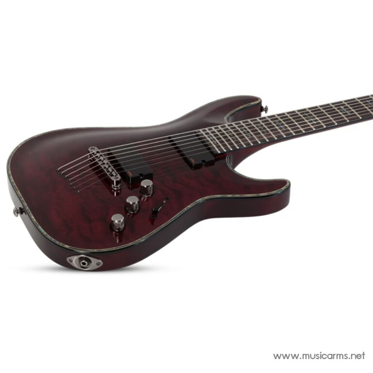 Dark red, quilted maple electric guitar with chrome hardware and a Floyd Rose-style tremolo bridge (solid-body). ขายราคาพิเศษ