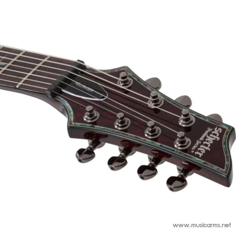 Headstock of a dark red Epiphone electric guitar with six chrome tuning pegs and strings visible ขายราคาพิเศษ