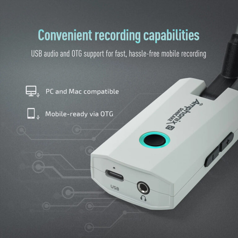 Promotional graphic for a USB audio device highlighting convenient recording with PC/Mac compatibility and mobile OTG support. ขายราคาพิเศษ