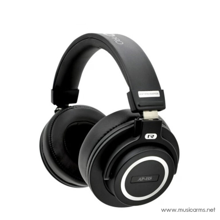 Black over-ear headphones with padded ear cups and a circular silver ring on the ear cups on a white background ขายราคาพิเศษ